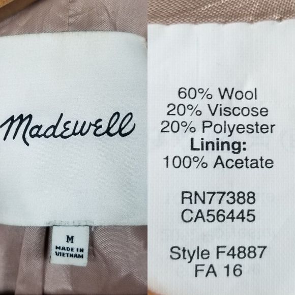 Madewell Delancey Blush Wool Blend Belted Coat Size Medium F4887 - Picture 13 of 14